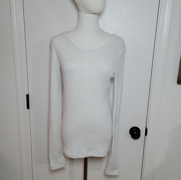 AGOLDE Maya White and Gray Scoop Neck Long Sleeve Ribbed Top Size Large - Picture 1 of 9